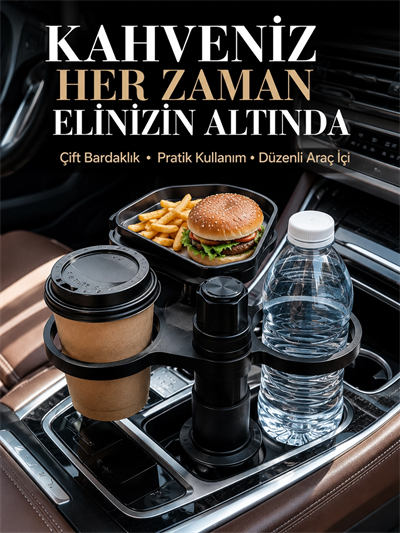 Otomobil İçin Çift Bardak Tutucu ve Çok Amaçlı Organizer