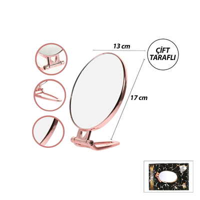 Oval - Bakır 6.5 Inc=16.5x13cm Makyaj Aynası Çift Taraflı Katlanır Ayaklı Bx40