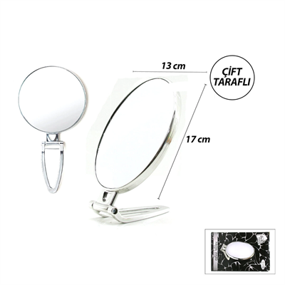 Oval - Gümüş 6.5 Inc=16.5x13cm Makyaj Aynası Çift Taraflı Katlanır Ayaklı Bx40