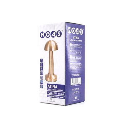 Oval - Metal Mantar Masa Lambası Dokunmatik - Renkli Type-c Şarjlı 3 Fonksiyonlu Yl86-1231 Bx40