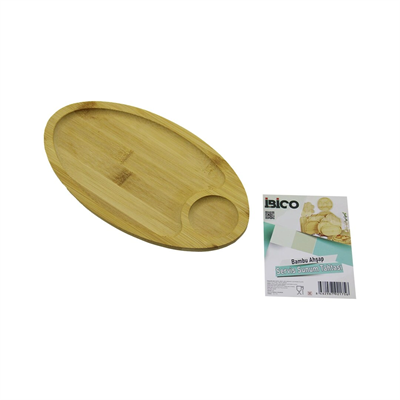 Oval 2 Bölmeli=1+1 Ahşap Bambu Servis Sunum Tepsi - Tahtası Mini Tepsi 25 X 14 X 1.4cm Bx40