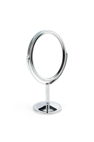 Oval Masaüstü Ayaklı 360° Dönebilen, İşyeri, Seyahat İçin Mini Krom Ayna 15X25CM