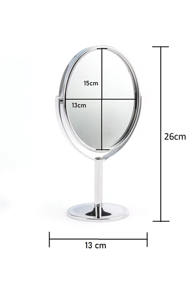 Oval Masaüstü Ayaklı 360° Dönebilen, İşyeri, Seyahat İçin Mini Krom Ayna 15X25CM
