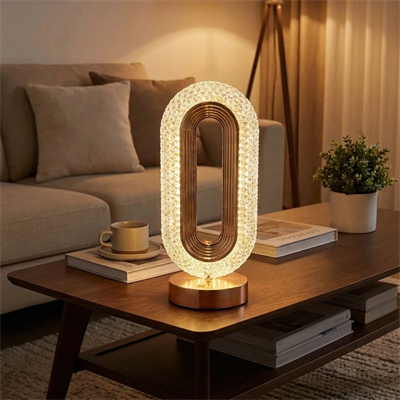 Oval Şeklinde Kristal Led Masa Lambası – Dokunmatik, 3 Renk Işık Modlu, Şarjlı Dekoratif Gece Lambası Bx40
