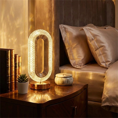 Oval Şeklinde Kristal Led Masa Lambası – Dokunmatik, 3 Renk Işık Modlu, Şarjlı Dekoratif Gece Lambası Bx40
