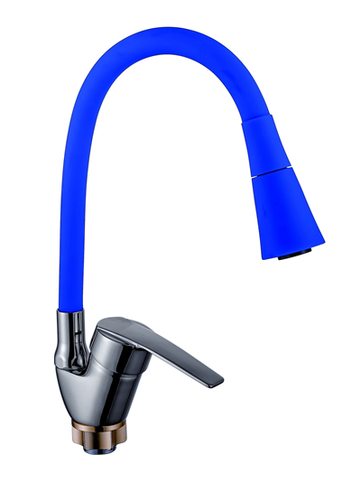 Oynar Başlıklı Çelik Spiral Üzeri Silikon Kaplama Musluk Başlığı Kobra Fonksiyonlu Musluk - Mavi