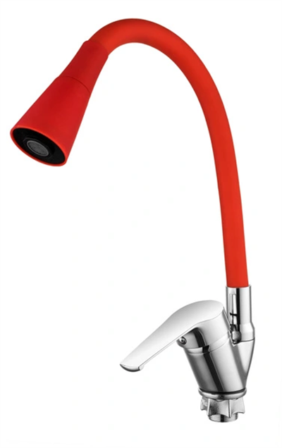 Oynar Başlıklı Çelik Spiral Üzeri Silikon Kaplama Musluk Başlığı Kobra Fonksiyonlu Musluk - Kırmızı