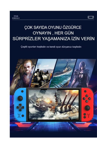 Oyun konsolu 7 inç HD ekran 2000 mAh batarya 10000+ oyun çok renkli bluetooth yok