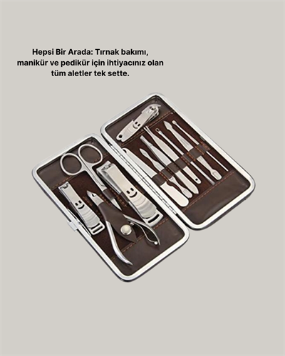 Özel Deri Çantalı 12 Parça Manikür Pedikür Bakım Seti Paslanmaz Çelik