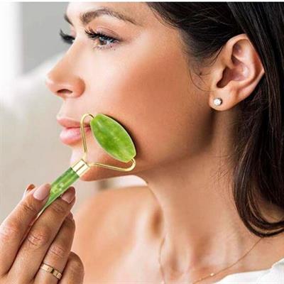 Özel Süngerli Kutusunda Kırılmaz Çift Taraflı 2li Cilt Yüz Masaj Aleti Jade Roller Yeşim Taşı (3936)