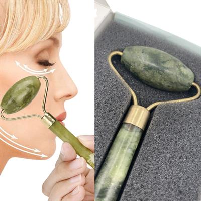 Özel Süngerli Kutusunda Kırılmaz Çift Taraflı 2li Cilt Yüz Masaj Aleti Jade Roller Yeşim Taşı (3936)