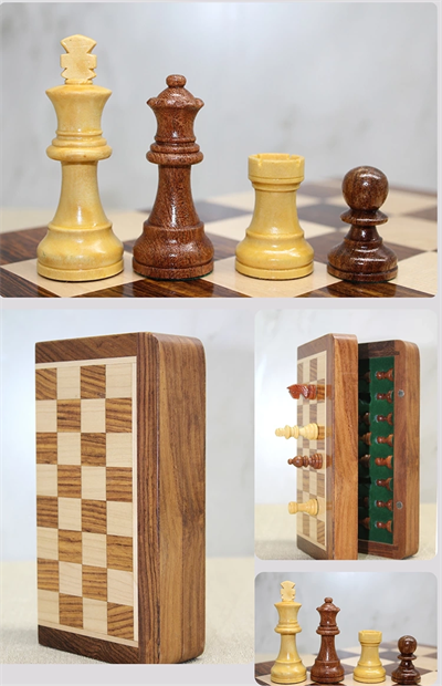 Özel Vernikli Mıknatıs Taşlı Ahşap Katlanabilir Kutulu Satranç Oyunu 17.5 Cm G221