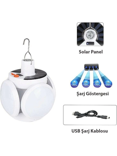 P-038 Solar Güneş Enerji Ve Usb Sarjli 5 Kanatlı