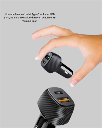 PD Destekli 38W Araç Şarj Başlığı Type-C + USB Çift Çıkış Hızlı Şarj