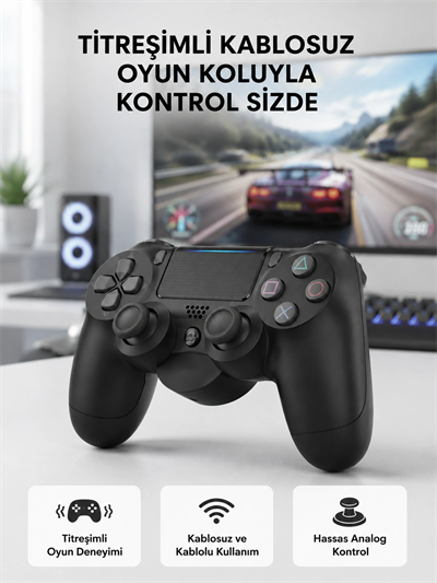 PS4 Kablosuz Oyun Kolu V2 – Bluetooth Bağlantılı, Titreşimli, PC ve Mobil Uyumlu