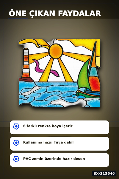 PVC Baski Desenli Cam Vitray Boyama Seti - 1 Adet Cocuk El Beceri Sanat Hediyesi BX-313646