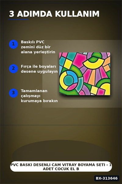 PVC Baski Desenli Cam Vitray Boyama Seti - 1 Adet Cocuk El Beceri Sanat Hediyesi BX-313646
