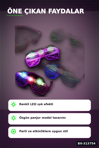 Panjur Led Işıklı Parti Gözlüğü 12li Paket, Yanıp Sönen Renkli Pilli Plastik Aksesuar BX-313754