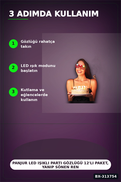 Panjur Led Işıklı Parti Gözlüğü 12li Paket, Yanıp Sönen Renkli Pilli Plastik Aksesuar BX-313754