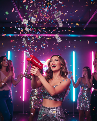 Para Dolar Saçma Para Atma Tabancası Otomatik Kırmızı Oyuncak