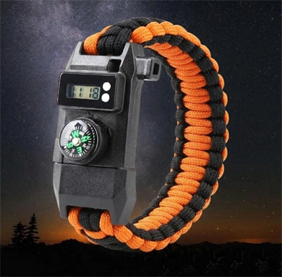 Paracord Dijital Saat Düdük Hayatta Kalma Turuncu Kamp Bilekliği
