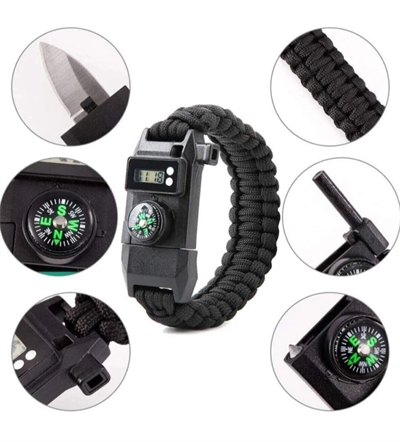 Paracord Dijital Saat Düdük Hayatta Kalma Kamp Bilekliği