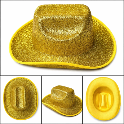 Parlak Altın Gold Kovboy Şapka Kadın Erkek Parti Disco Festival Şapkası