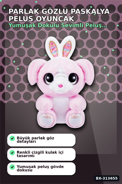 Parlak Gozlu Paskalya Pelus Oyuncak - 1 Adet Kucuk Kulahli Tavsan Hediyelik BX-313655