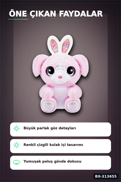 Parlak Gozlu Paskalya Pelus Oyuncak - 1 Adet Kucuk Kulahli Tavsan Hediyelik BX-313655