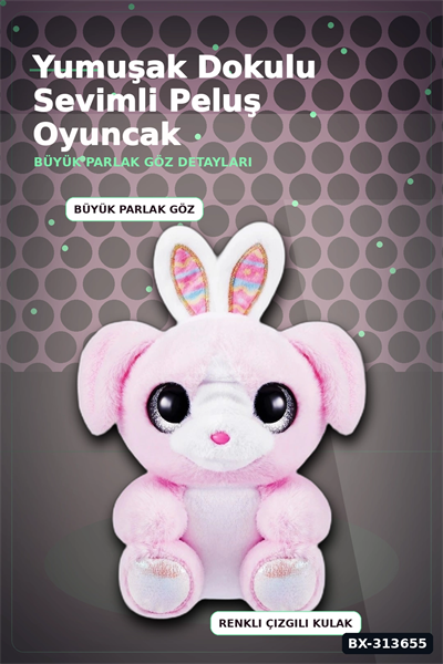 Parlak Gozlu Paskalya Pelus Oyuncak - 1 Adet Kucuk Kulahli Tavsan Hediyelik BX-313655