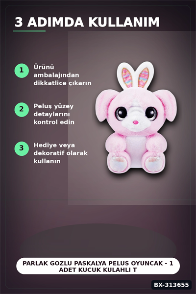 Parlak Gozlu Paskalya Pelus Oyuncak - 1 Adet Kucuk Kulahli Tavsan Hediyelik BX-313655