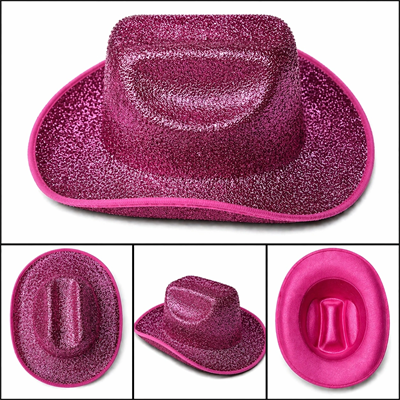 Parlak Pembe Kovboy Şapka Kadın Erkek Parti Disco Festival Şapkası