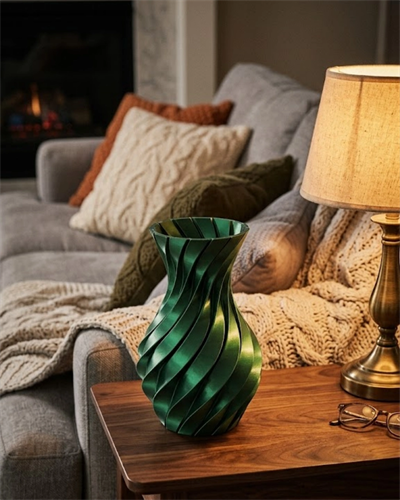 Parlak Yeşil Spiral 3D Baskı Vazo Şık Modern Dekoratif Obje