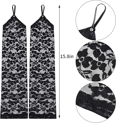 Parmak Askılı Zarif Gece Şıklığı Dantel Eldiven 40 Cm