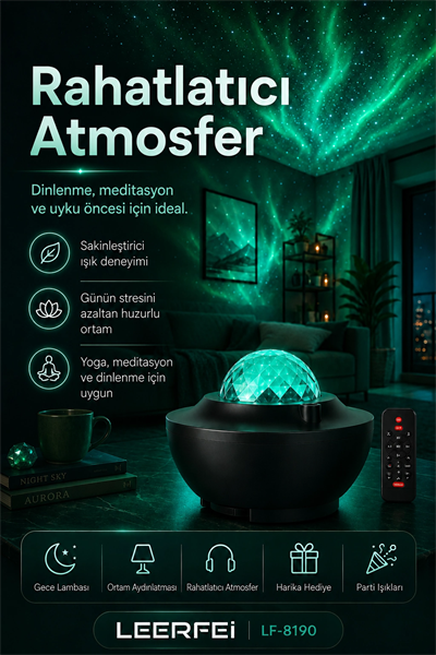 Parti Işığı Özellikli Galaksi Projeksiyon Lambası Kumandalı Gece Aydınlatması