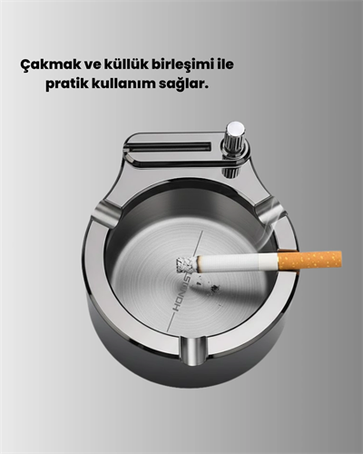 Paslanmaz Çakmaklı Küllük Modern Masa Üstü Aksesuar