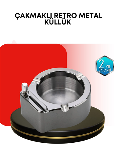 Paslanmaz Çakmaklı Küllük Modern Masa Üstü Aksesuar