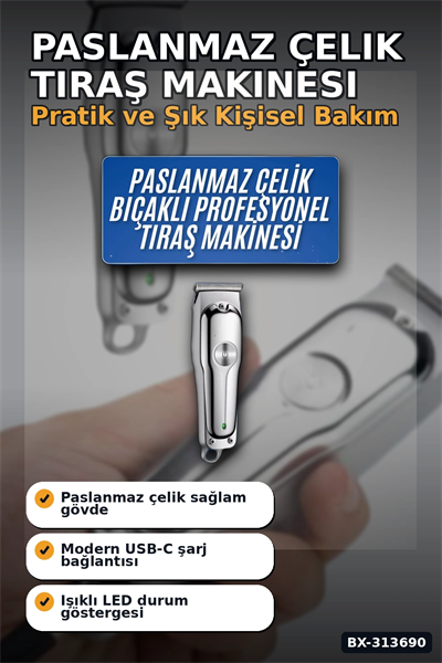Paslanmaz Çelik 3 Taraklı Kablosuz Saç Sakal Düzeltici Tıraş Makinesi Seti BX-313690