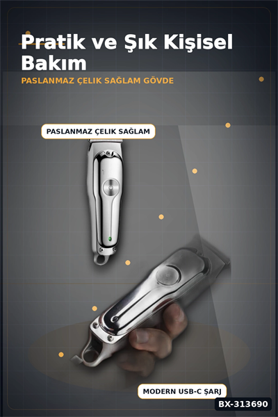 Paslanmaz Çelik 3 Taraklı Kablosuz Saç Sakal Düzeltici Tıraş Makinesi Seti BX-313690