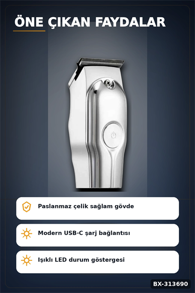 Paslanmaz Çelik 3 Taraklı Kablosuz Saç Sakal Düzeltici Tıraş Makinesi Seti BX-313690