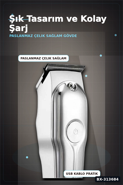 Paslanmaz Çelik 3 Taraklı Saç Sakal Düzeltici Tıraş Makinesi Seti, Şarjlı Taşınabilir BX-313684