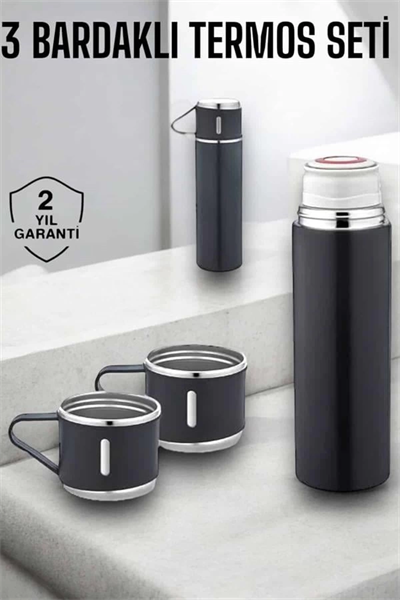Paslanmaz Çelik 3’lü Termos Seti Vakumlu ve 8 Saat Isı Koruma