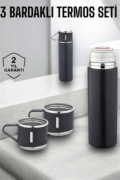 Paslanmaz Çelik 3’lü Termos Seti Vakumlu ve 8 Saat Isı Koruma