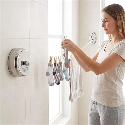 Paslanmaz Çelik Geri Çekilebilir Çamaşır İpi – Duvar Tipi Duvara Monte Banyo,balkon,bahçe Çamaşır Kurutma Askısı Bx40