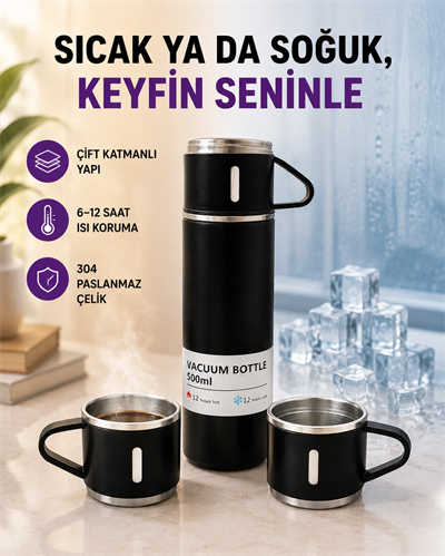 Paslanmaz Çelik Termos Seti | 500 ml Kapasite, 6-12 Saat Isı Koruma, Hediye Kutulu