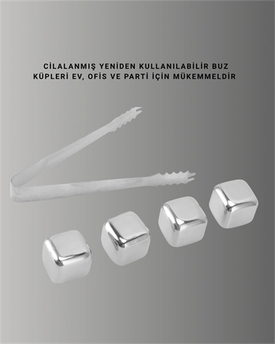 Paslanmaz Çelikten Üretilmiş Metal Buz Küpü Seti ve Buz Klipsi