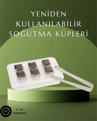 Paslanmaz Çelikten Üretilmiş Metal Buz Küpü Seti ve Buz Klipsi