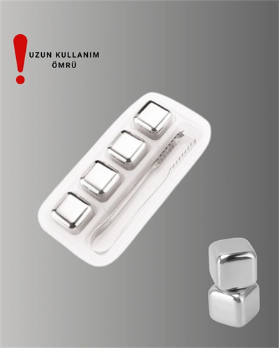 Paslanmaz Çelikten Üretilmiş Metal Buz Küpü Seti ve Buz Klipsi