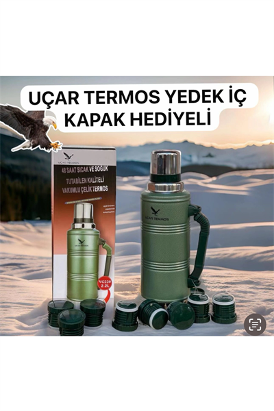 Paslanmaz çelik 2.2 litre 48 saat yalıtımlı yeşil çay termosu kutusuz - Spor & Outdoor