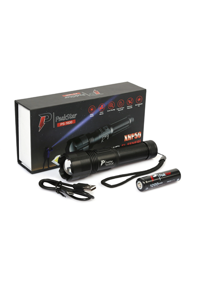 Peakstar Ps-1600 Süper Parlak Led Zoomlu 5 Mod Su Geçirmez Profesyonel Kamp Bekçi Avcı Feneri